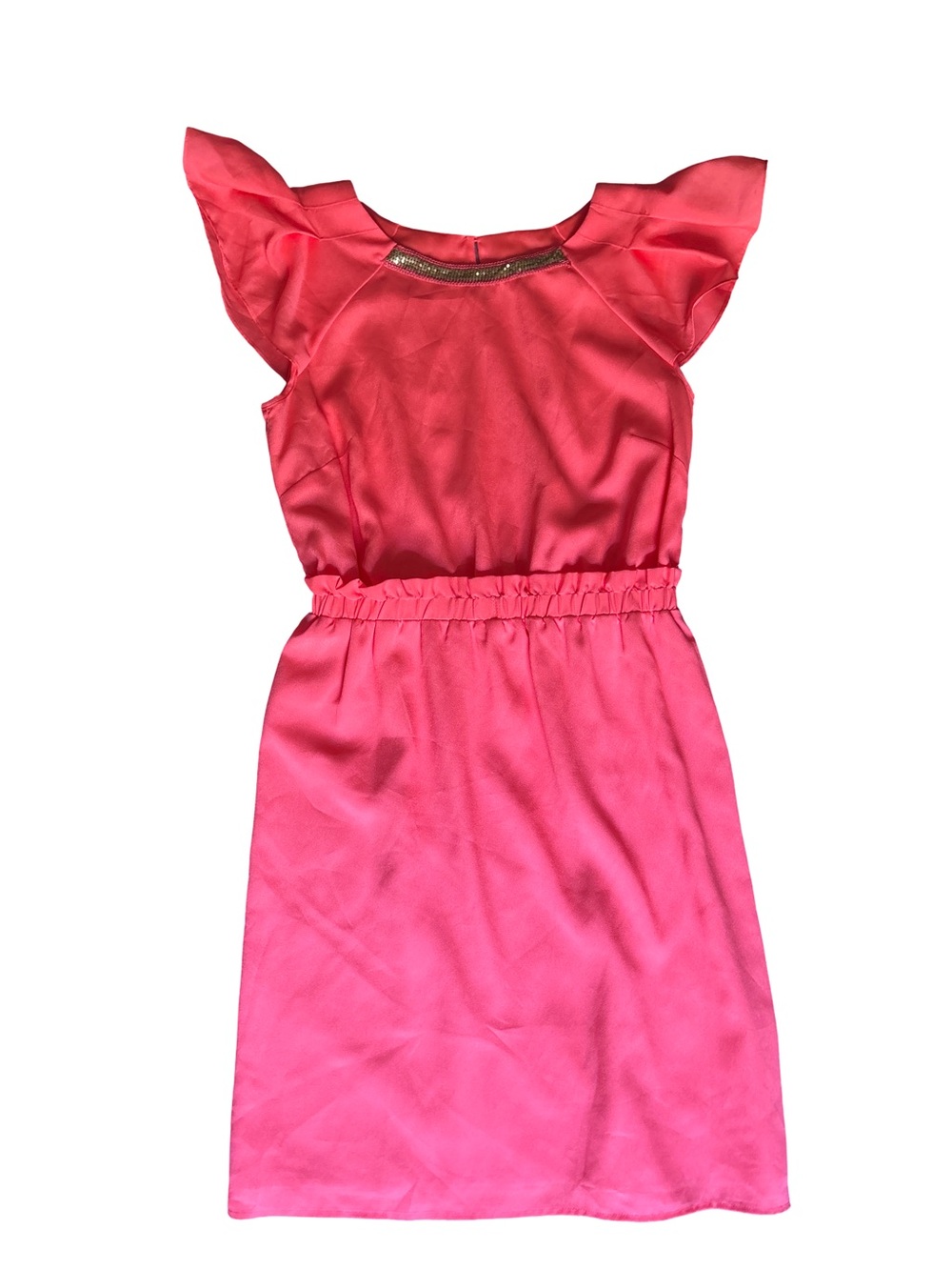 Gianni Bini Coral Pink Flutter-Sleeve Dress with Metallic Trim